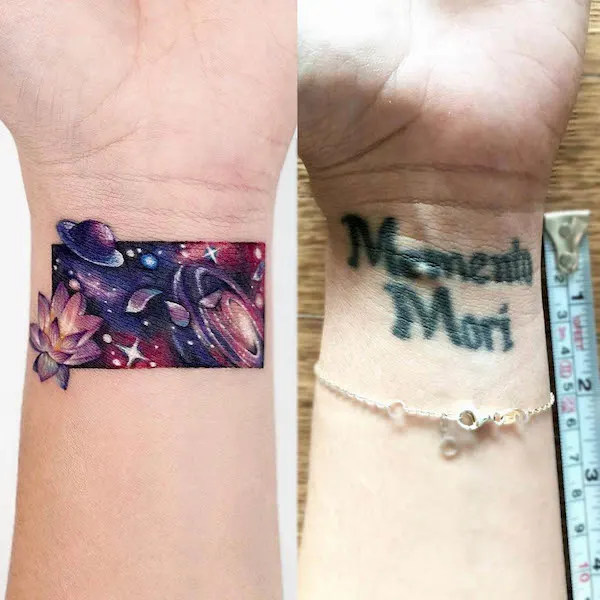 Galaxy wrist cover up tattoo by @o.ri_tattoo