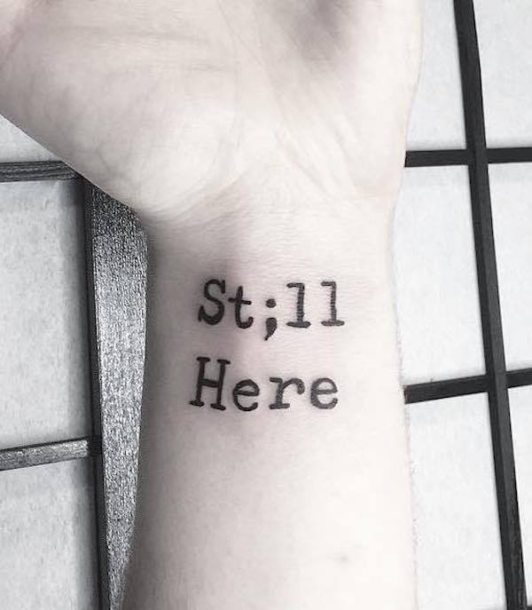 Still here meaningful semicolon wrist tattoo by @hildurblom