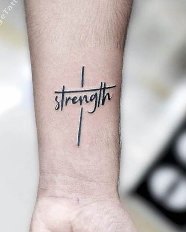 Matching stay strong tattoo on the wrists