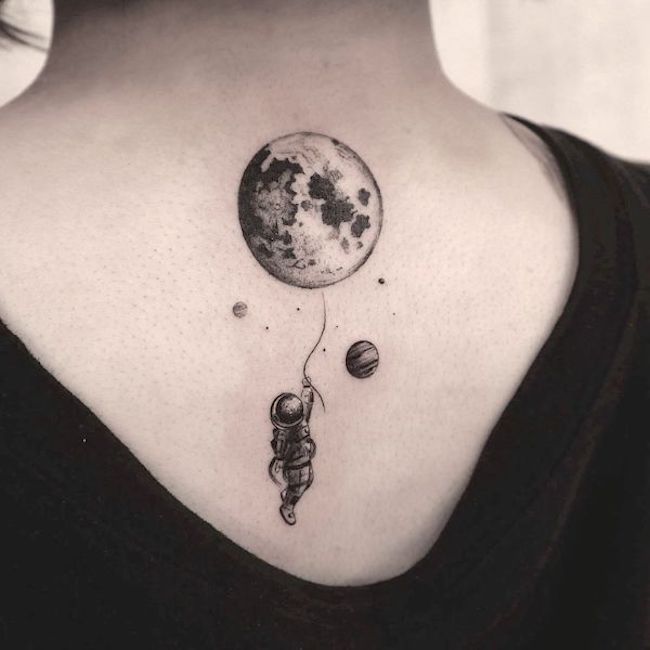 Astronaut and moon tattoo by @bo2_ta2