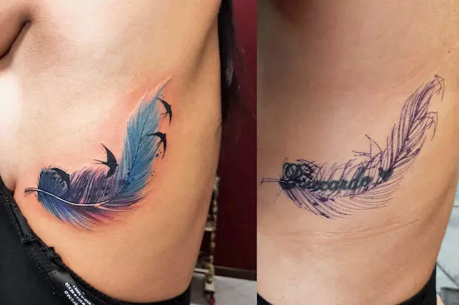 Beautiful colored feather tattoo by @eternity_17_tattoo_shop