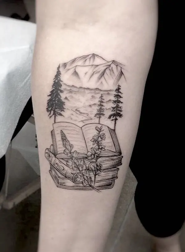 Books and geography teacher tattoo by @olcm__mario