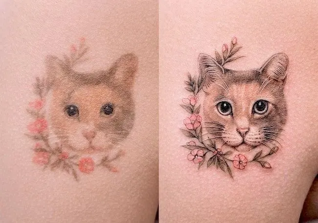 Cat tattoo cover up by @dan_tattooer