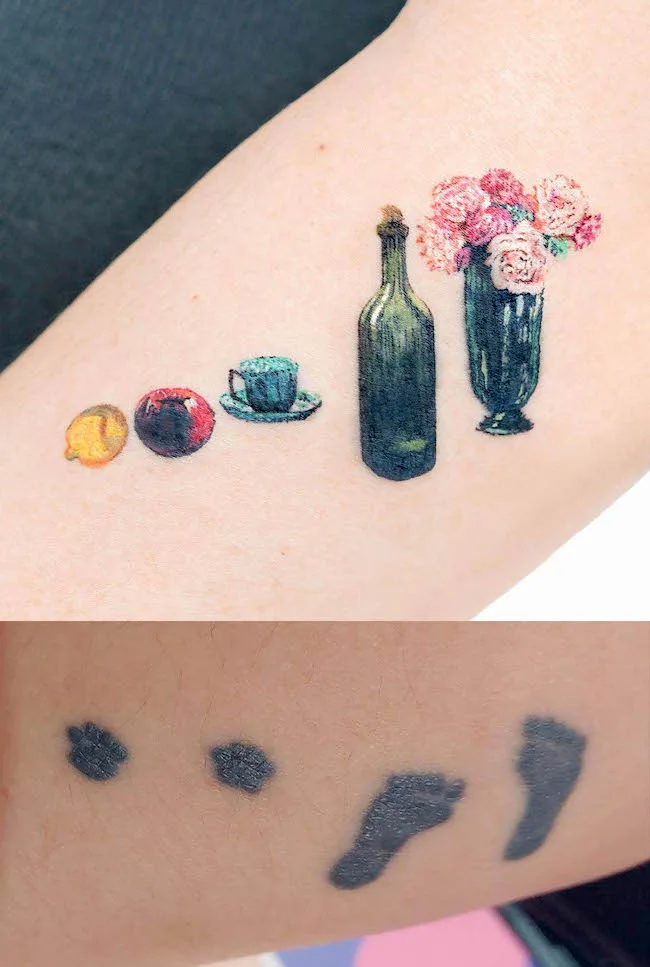 Footprints into glasswares by @tattooist_moony - Clever and stunning cover-up tattoos