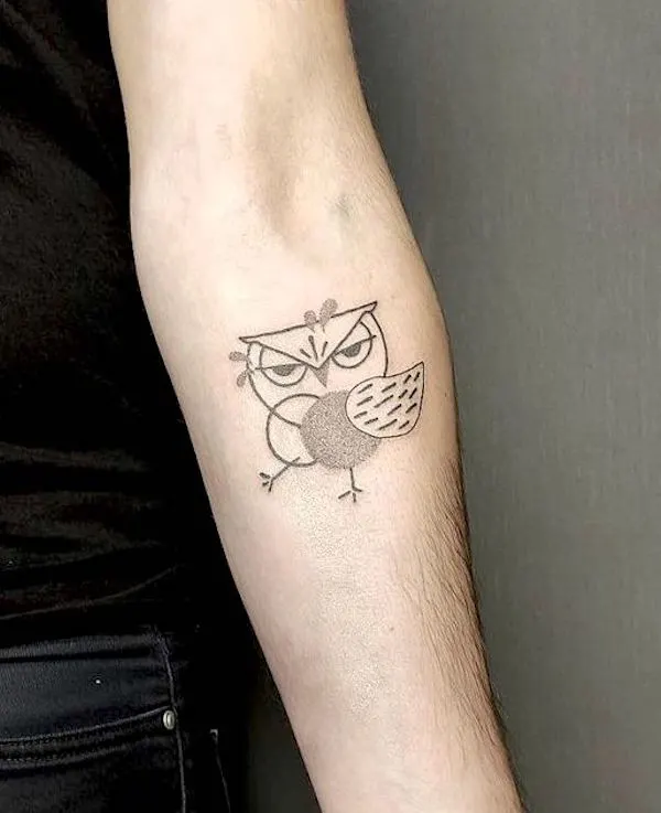 Geometric owl teacher tattoo by @laurenfeskou