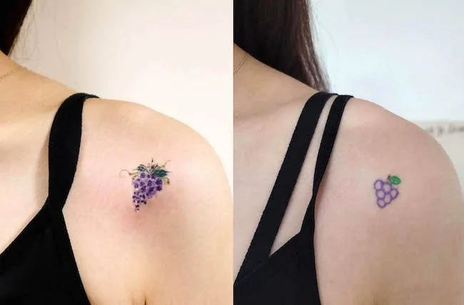 Grapes cover-up tattoo on the shoulder by @sinewpark_tt