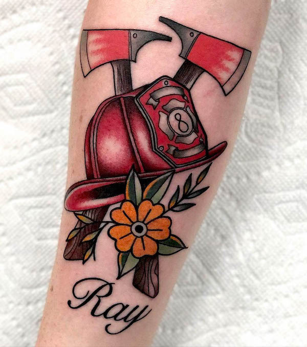 Traditional Fire Helmet Memorial by Holly Azzara  Tattoos