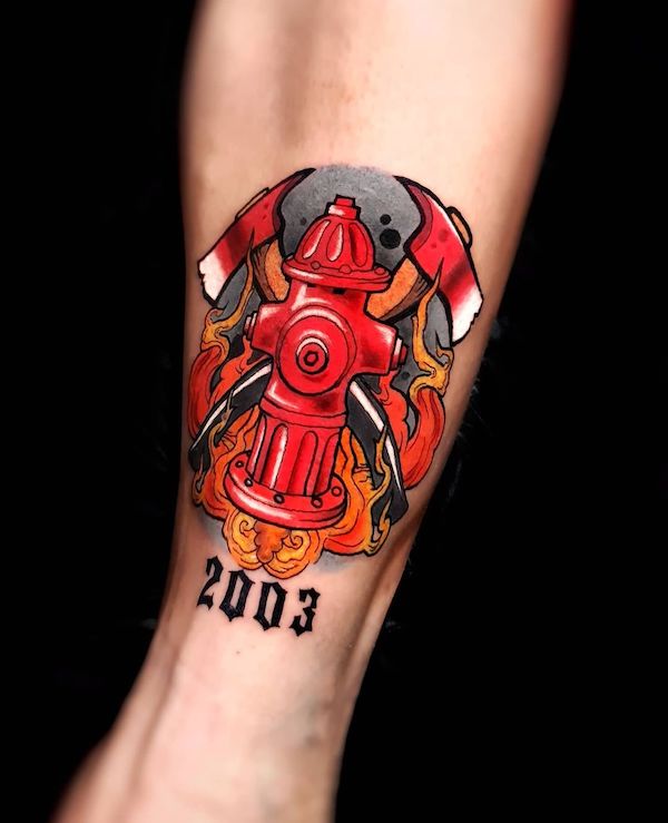 Hose tattoo for firefighters by @romanmachata_art