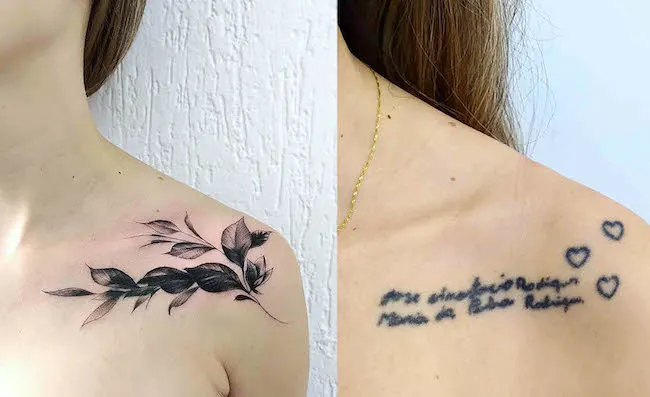 Leaves cover-up tattoo on the shoulder by @thiagomuller.tattoo
