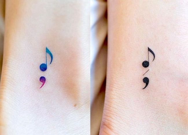 Matching semicolon tattoos for music lovers by @tattooist_arar