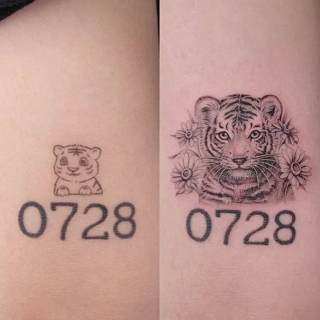 Meaningful tiger tattoo cover up by @dan_tattooer