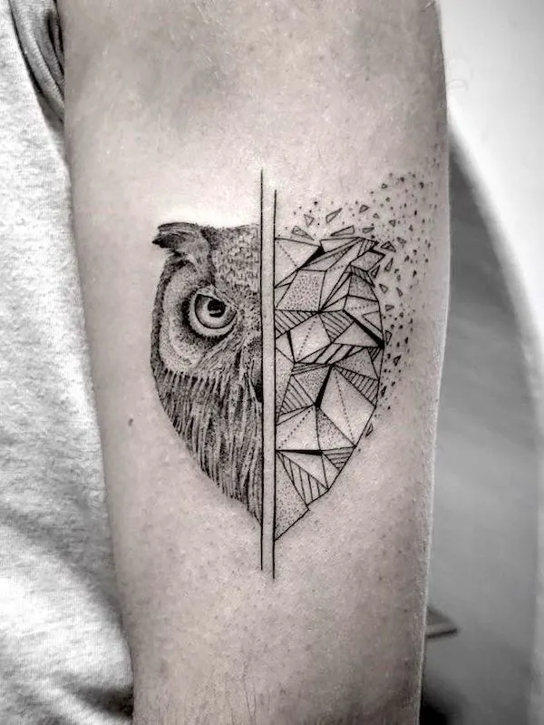 Owl tattoo for teacher by @marlenelecidre