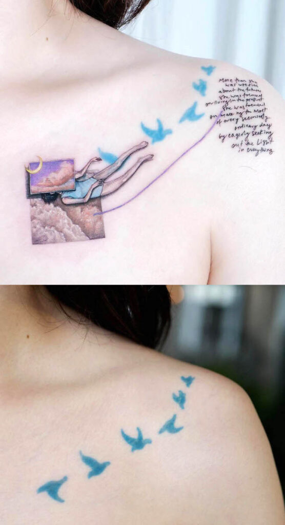 Poetic cover up shoulder tattoo by @09xx_- Clever and stunning cover-up tattoos
