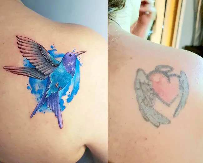 Wings and heart into hummingbird tattoo by @danidemori.tattoo