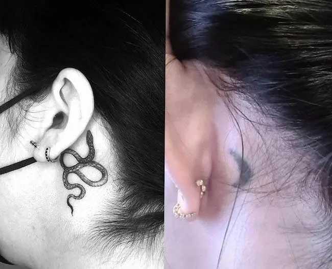 behind the ear snake tattoo cover up by @eduardo_fiasko - Clever and stunning cover-up tattoos