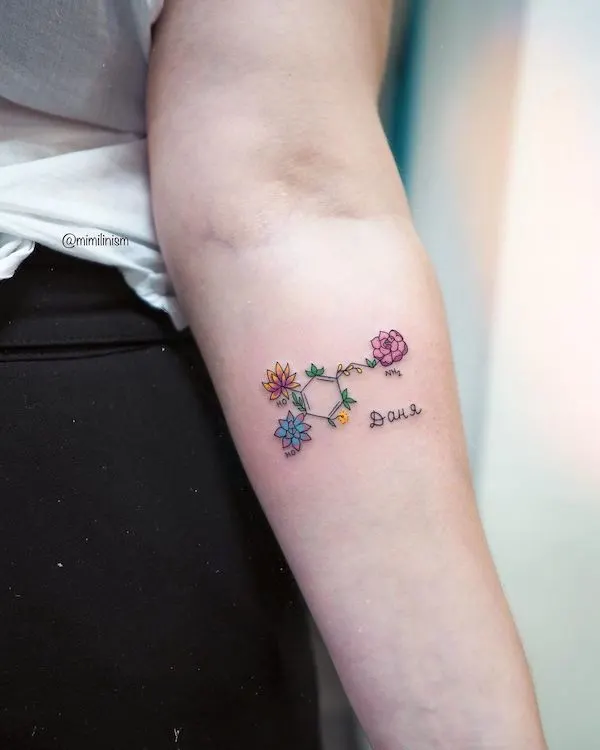 Beautiful flower chemistry tattoo by @mimilinism