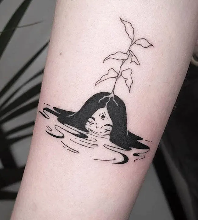 the drowning girl sad tattoo by @tim.luijten.ink