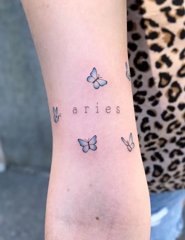Aries and butterflies tattoo by @beatrice.origlia.tattooer