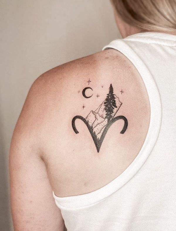 Aries tattoo for adventurers by @wildeblumetattoo