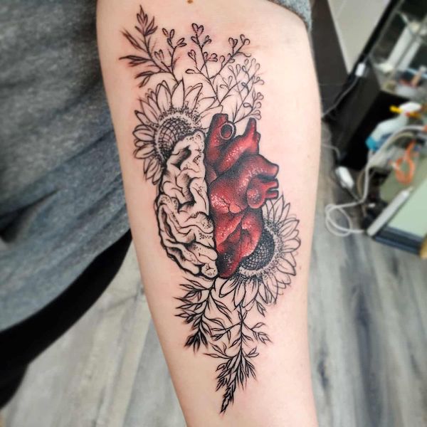 Heart and brain medical tattoo by @jazmyn_tattoos