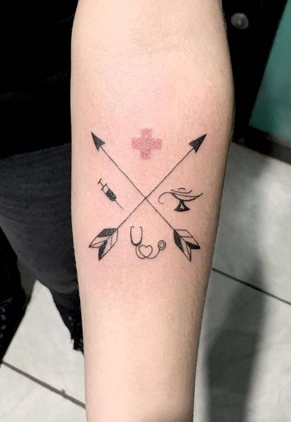 Cross and medical symbols tattoo by @fabiano__fabistattoo