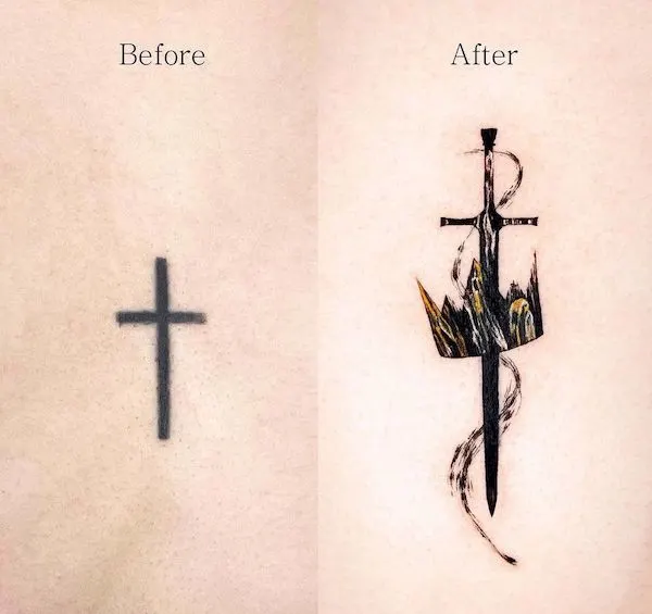 Cross cover up tattoo by @tattooist_zela