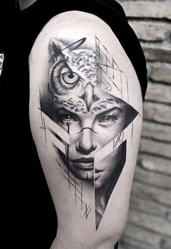 Girl and owl creative tattoo by @painciler