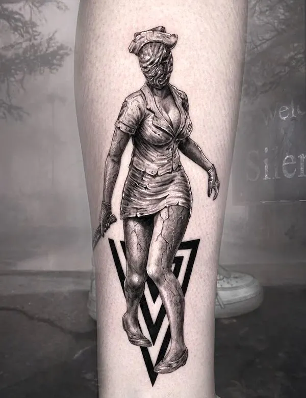 Silent Hill creepy nurse tattoo by @stiloallday