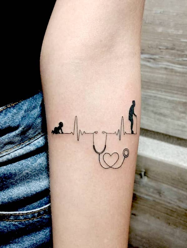 Stethoscope and EKG tattoo by @jhonatan_lennon_tattoo