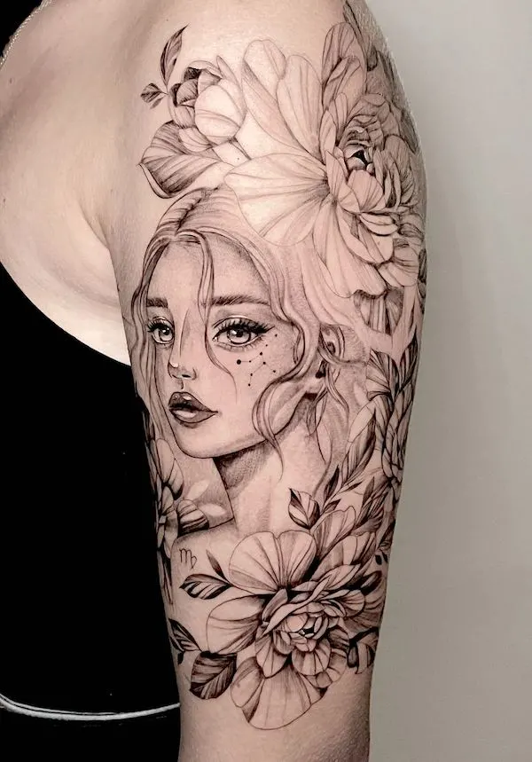 Stunning full sleeve Virgo tattoo by @alas_tattoo