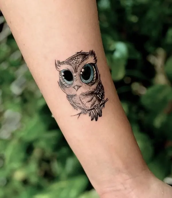 Super cute baby owl wrist tattoo by @inkart.tattoo.studio