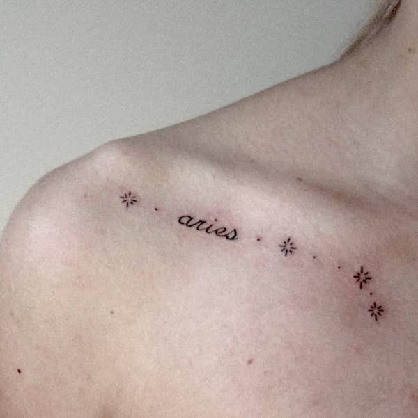 Tiny Aries sign collarbone tattoo by @anna_zhmak_tattoo