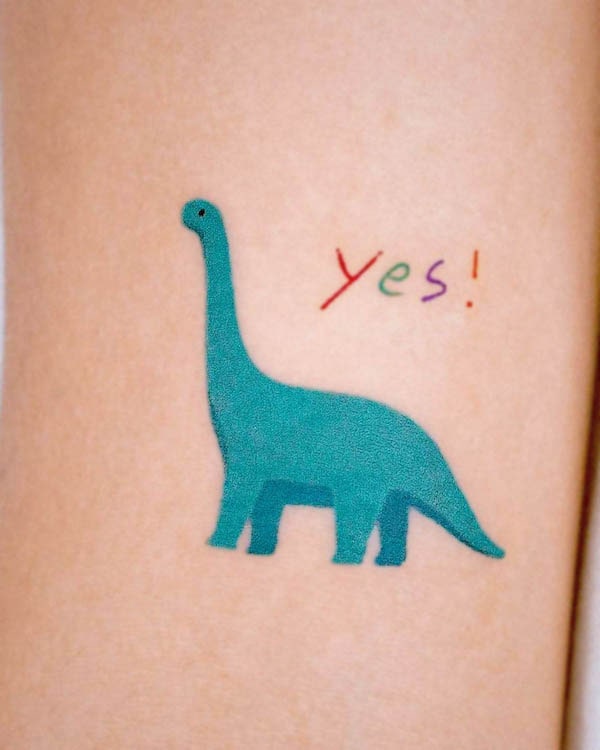 Yes! Cute color dinosaur tattoo by @0chicken.tattoo