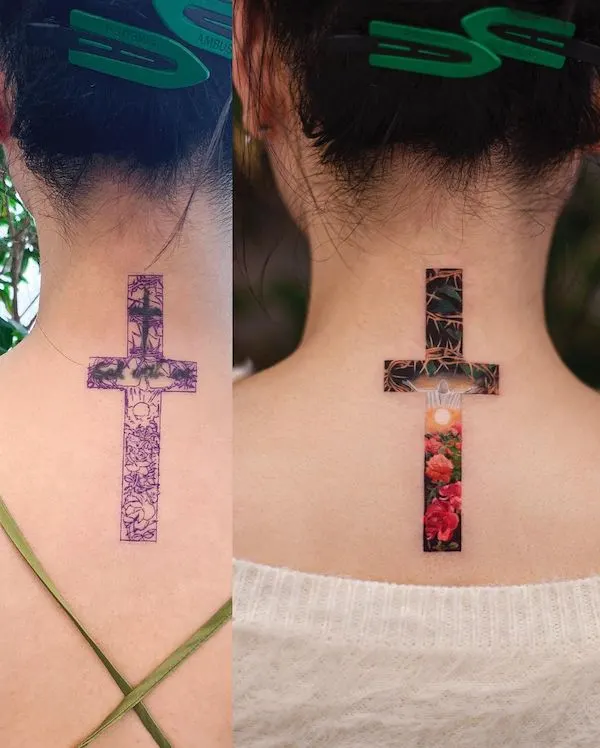 Cross cover up tattoo by @newtattoo_franky