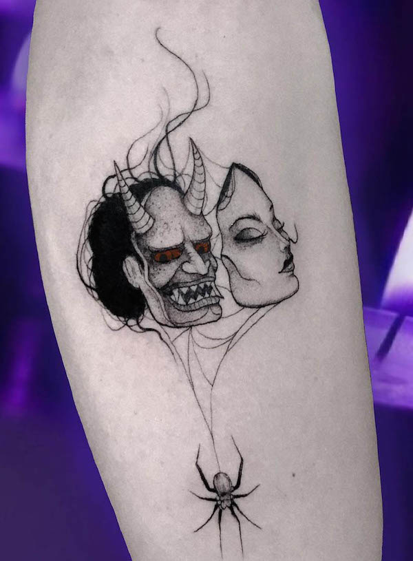 Demon behind the face tattoo by @inksecta.tattoo
