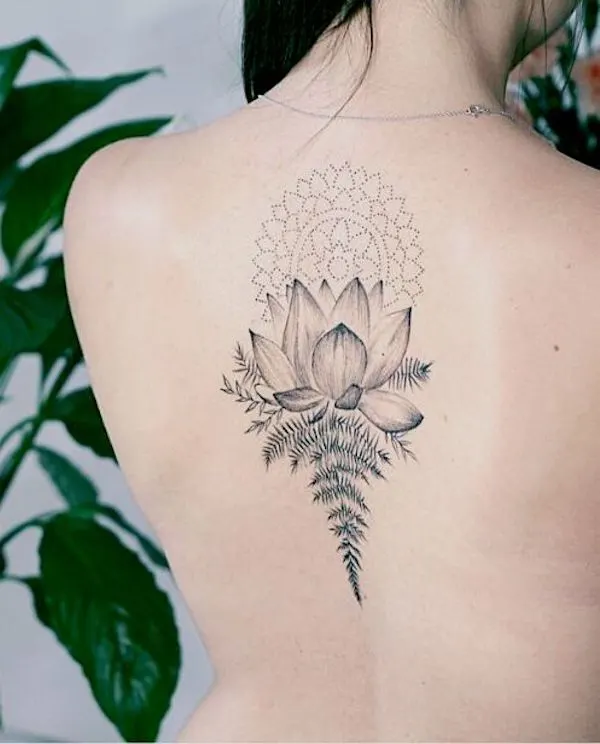 Mandala lotus back tattoo by @hellebore.noire