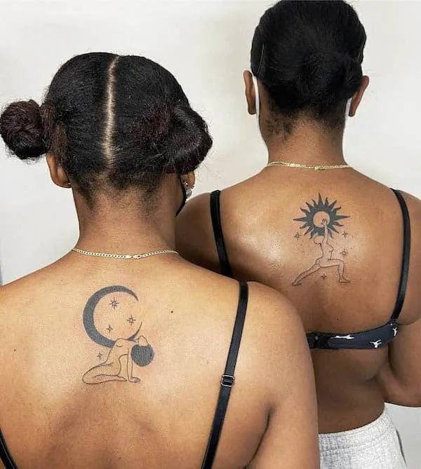 Matching yoga tattoos for best friends by @zaredesigns