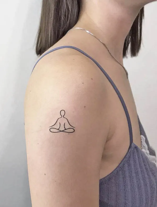 Minimalist lotus position sleeve tattoo by @taktak.tania