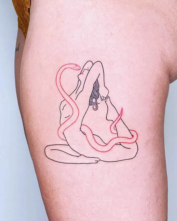 One leg king pigeon pose tattoo by @_kemp_ink