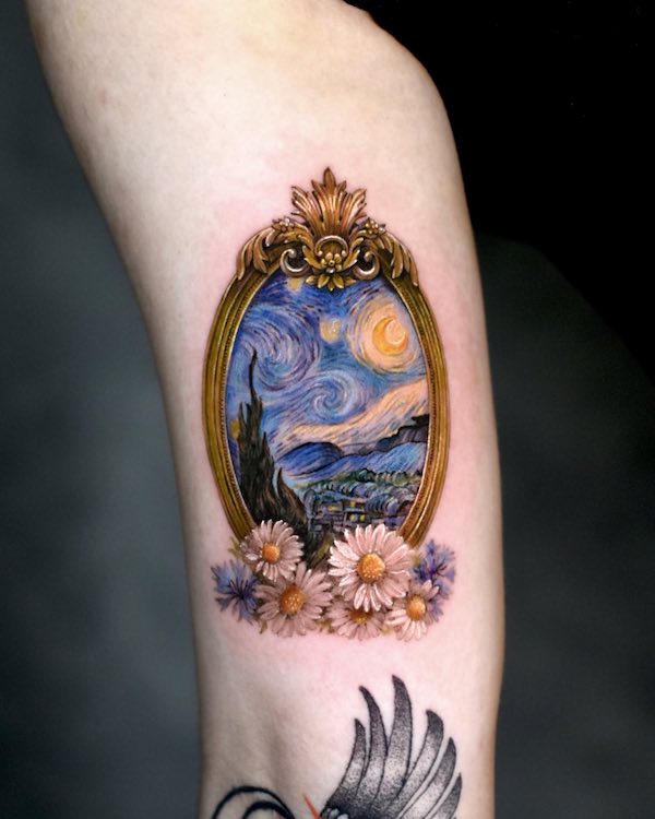 Starry night in the mirror tattoo by @ink.traveler