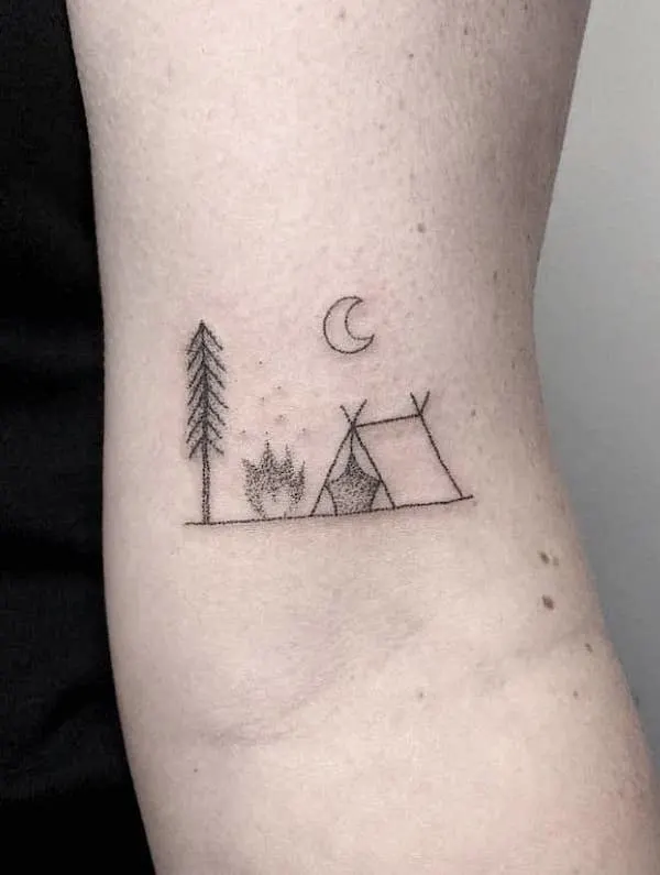 Camping tattoo by @kellyneedles