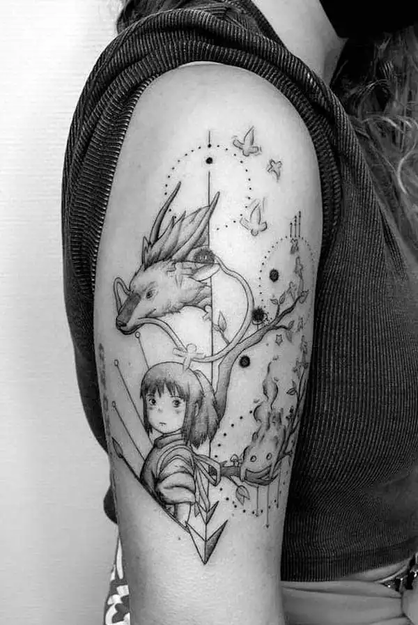 Chihiro and Haku sleeve tattoo by @goatstudios_dus