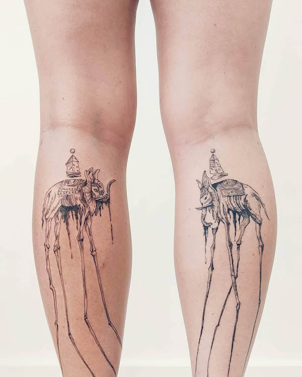 Dalis Elephants matching calf tattoos by @katkatink