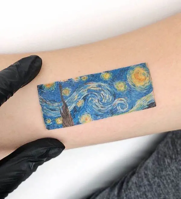 Starry Night wrist tattoo by @gabileilek