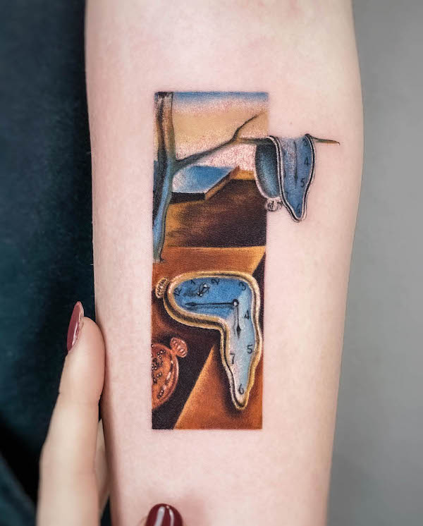 The Persistence of Memory bookmark tattoo by @lafragile