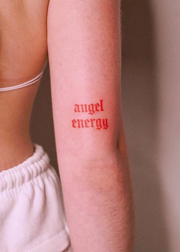 Angle energy quote tattoo by @sonia_ink_