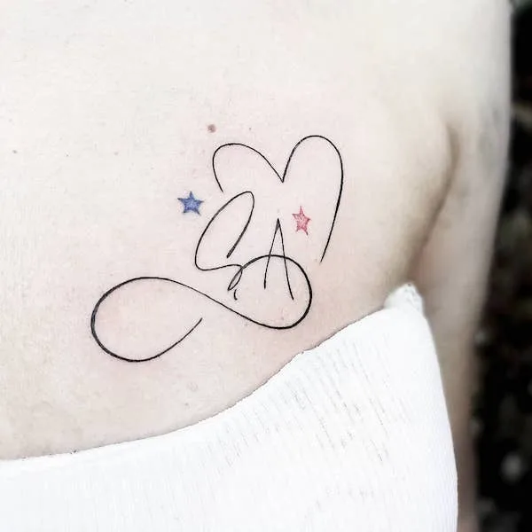 S and A name tattoo by @_nono_tattoo