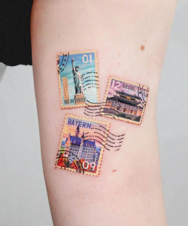Stamps tattoo for adventurers by @tattooist_sigak