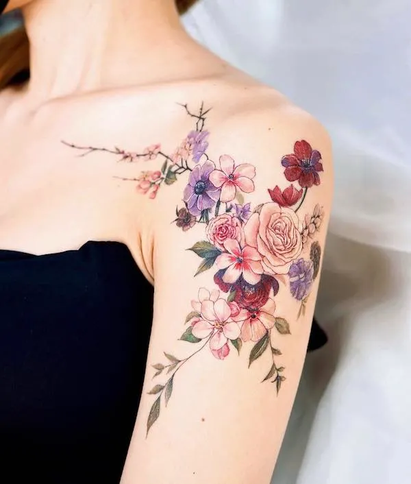 70 Flower Tattoo on Shoulder Ideas And The Meanings Behind Them  Saved  Tattoo