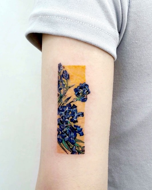 Van Gogh iris painting tattoo by @tilda_tattoo